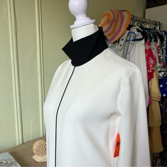 Black & White Color-block Structured Turtleneck Long-Sleeve A-line Gown Dress S - Picture 4 of 16